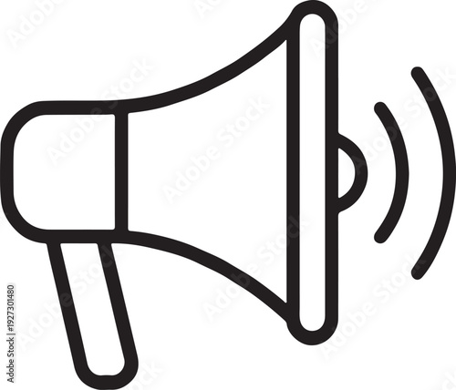Simple line art megaphone icon announcing important information silhouette white background