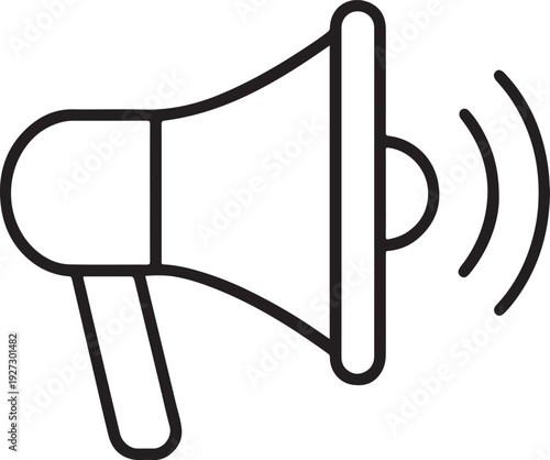 Simple line art megaphone icon announcing important information silhouette white background