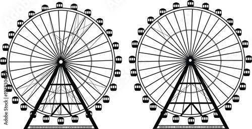 Ferris wheel silhouettes illustration vector amusement park rides entertainment festival engineering graphics, leisure design concept, black and white creative art collection