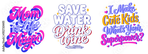 Retro Mom Life typography bundle, funny motherhood quotes set for t-shirt design