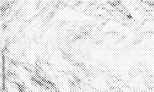 Grunge Halftone paper effect. Halftone crumpled paper texture with black a dotted, rough, and wrinkled surface. Wrinkled white paper in halftone collage style. Vector background