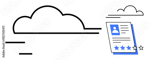 Cloud connection with candidate profile featuring photo, text, and five-star rating. Ideal for recruitment, digital storage, resume hosting, online evaluations, HR systems, scalability simplified