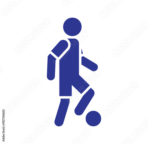 Blue silhouette of a person playing soccer with a ball  action sport icon