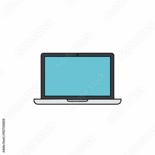 Modern laptop with a bright blue screen and thin bezel open and ready for use on a plain white background with no distractions in sight