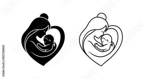 Mother's day love and care symbol with baby in heart illustration Vector