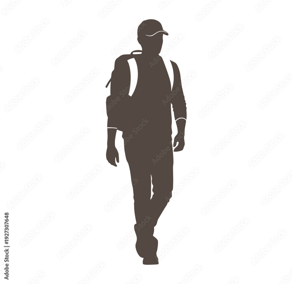 Obraz premium man walking with backpack on transparent background
