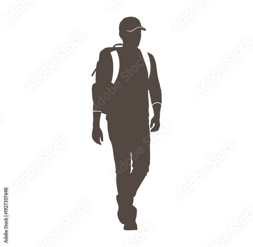 man walking with backpack on transparent background