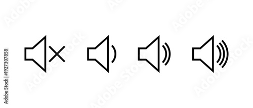 Volume speaker outline icon set. Sound level symbol. Editable stroke