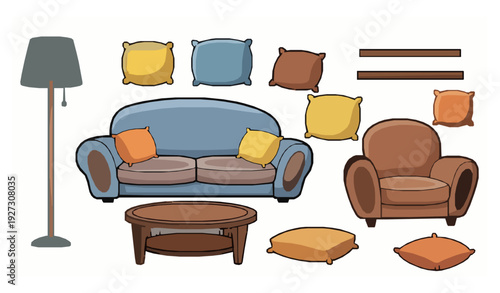 Cartoon Living Room Furniture Vector Collection
