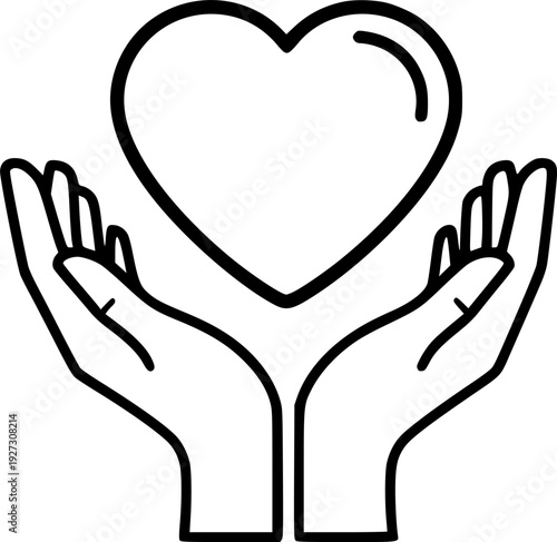 Black hands holding a heart in one line art style. Hands holding heart drawing with editable stroke
