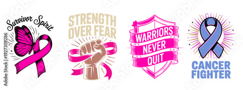 Strong Cancer Survivor Graphic, Distressed Ribbon Illustration for Support Apparel