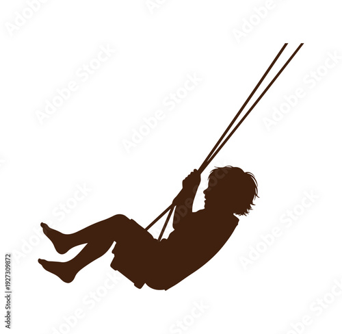 silhouette of a child swinging on a swing set outdoor toy
