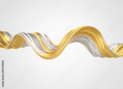 Elegant Gold and Silver Twisted Ribbon Flowing Abstract Background with Soft Lighting and Smooth Texture