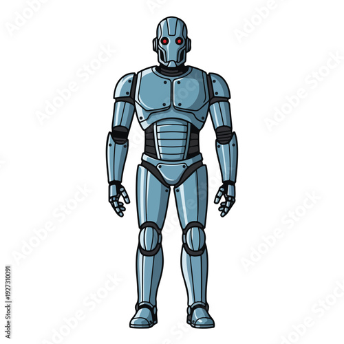 Cartoon Style Robot Character Illustration with Mechanical Body