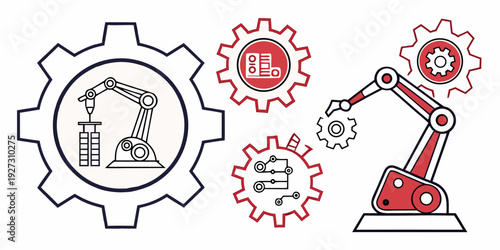 Industrial equipment and machinery with gears and robotics in a manufacturing setting