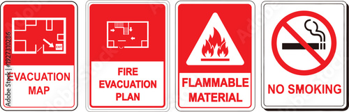 Fire safety and evacuation signs plan flammable