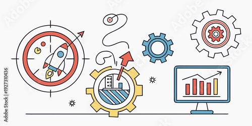Illustration of interconnected gears representing various aspects of business and technology