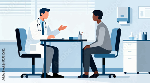 Doctor Consulting with Patient in Modern Medical Office Illustration