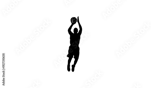 Basketball jump shot player silhouette vector sports illustration isolated on white background