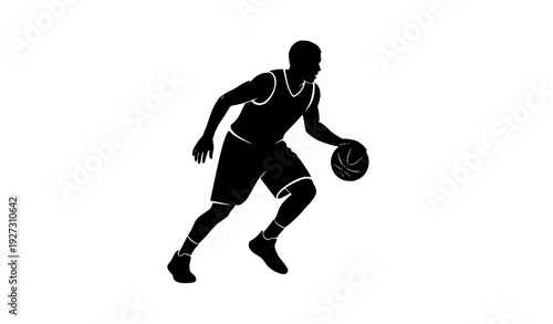 Basketball player dribbling silhouette vector illustration sports action isolated on white background