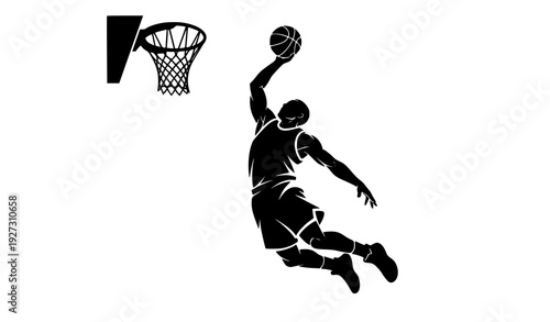 Basketball dunk silhouette vector illustration athlete sports action isolated on white background
