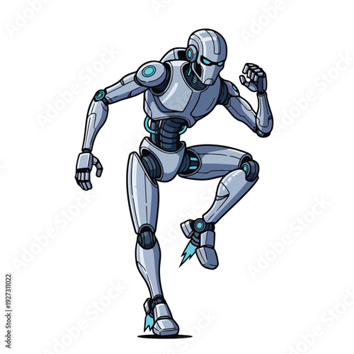 Robot Character in Dynamic Running Pose with Futuristic Design Elements