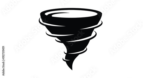 A dynamic black tornado shape against a white background silhouette