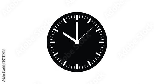 Minimalist black clock face showing ten past twelve silhouette