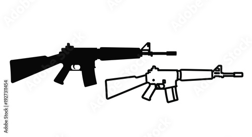 Two firearms depicted in a stark black silhouette