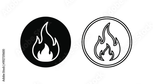 Two flame icons one filled and one outlined in a circular design silhouette