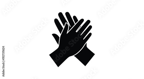 Two hands clapping together in a stark black silhouette