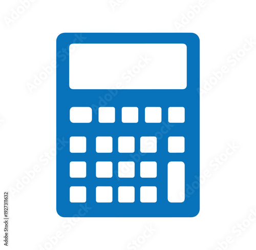 Blue calculator icon on white background for finance and business use