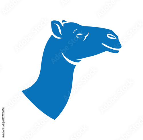 blue camel head profile view simple illustration