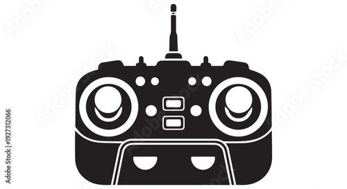 Black and white illustration of a remote controller with antenna