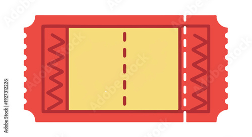 Digital illustration of a red and yellow movie ticket stub with perforated edge on Transparent Background