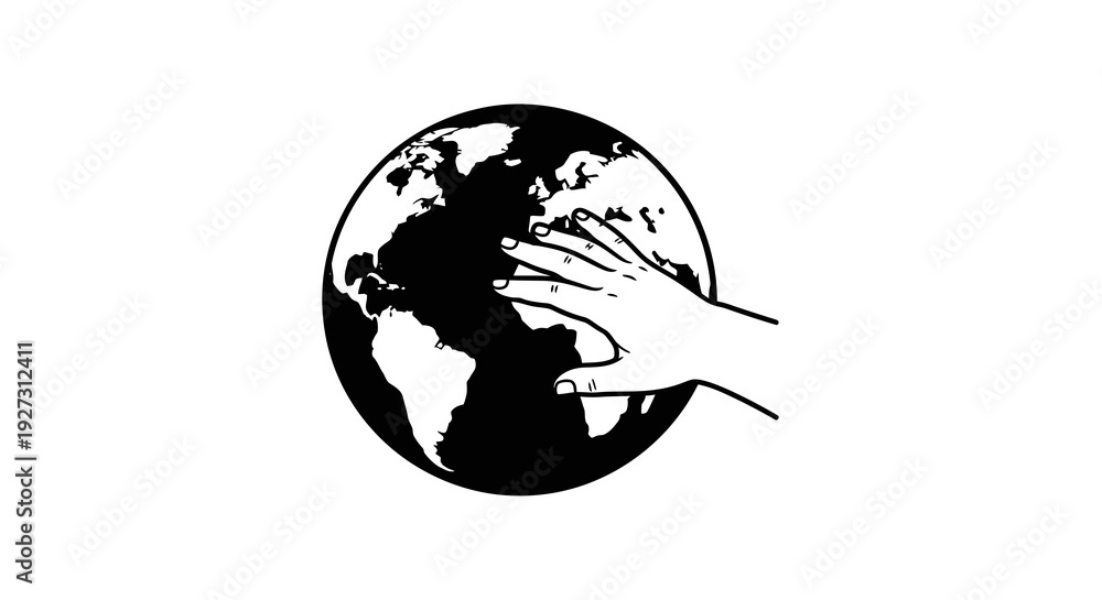 Obraz premium A black silhouette illustration of a hand cradling the Earth on International Day of Forests with a simple design and natural theme.