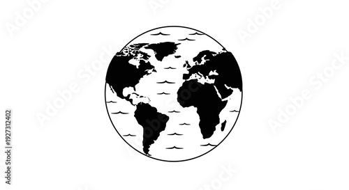 Black silhouette illustration of the world on International Day of Forests with a natural forest and nature theme in a simple design.