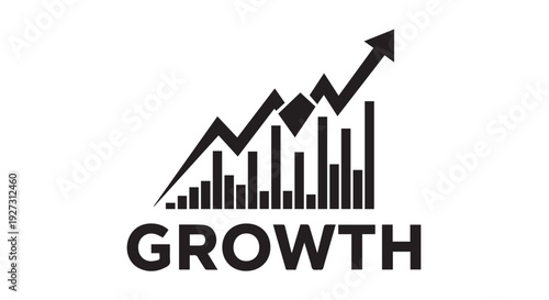 Black and white growth concept with bar chart and arrow pointing upwards, symbolizing business success.