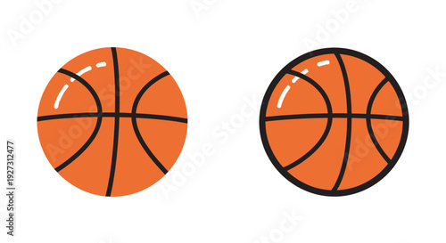 Two orange basketballs displayed against a white background silhouette
