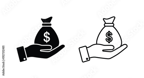 Two hands holding money bags a simple graphic silhouette