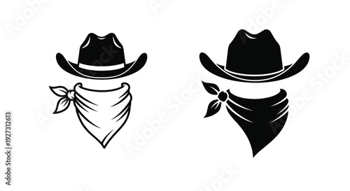 Two cowboy hats and bandanas displayed as a striking silhouette