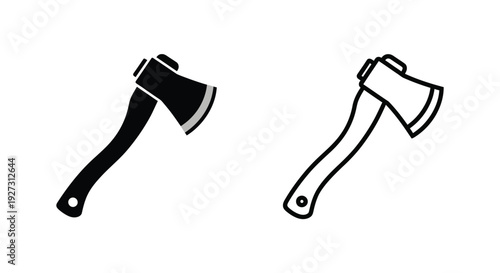 Two axe illustrations one filled and one outlined a bold silhouette