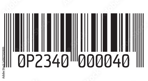 Close up of a standard black and white barcode with numbers on a Transparent Background, symbolizing product identification.