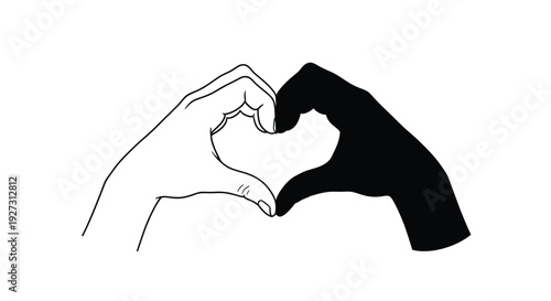 Two hands forming a heart shape contrasting colors artistic silhouette
