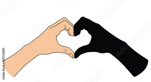 Two hands forming a heart shape contrasting colors artistic silhouette
