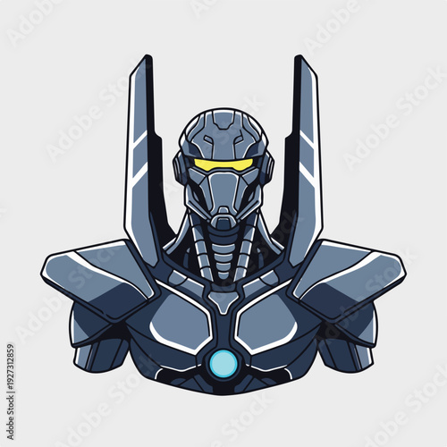 Cartoon robot character with futuristic armor and glowing eye