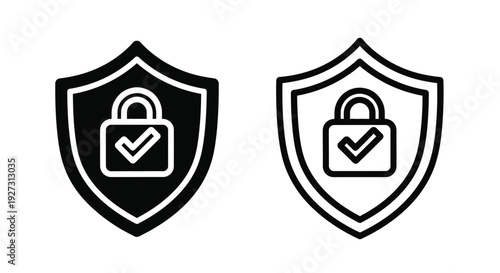 Two shield icons with checkmarks and locks a bold silhouette