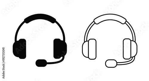 Two styles of headsets one solid one outlined in black and white silhouette