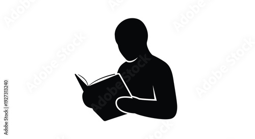 A person engrossed in reading a book presented as a silhouette
