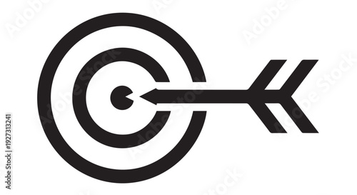 Black and white illustration of an arrow hitting a target, symbolizing accuracy and success